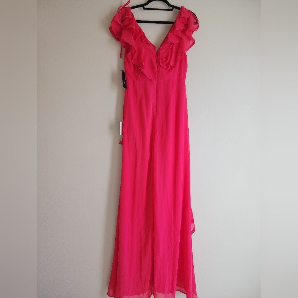 Lulu's Fuchsia Ruffle V-Neck Maxi Dress - Picture 8 of 13